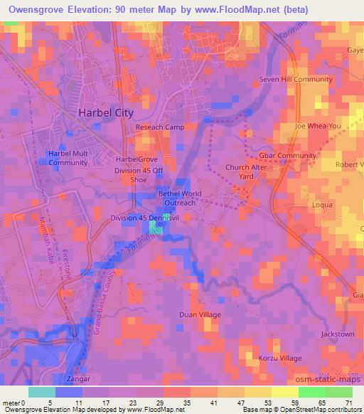 Owensgrove,Liberia Elevation Map