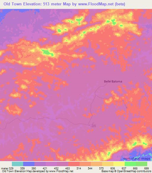 Old Town,Liberia Elevation Map