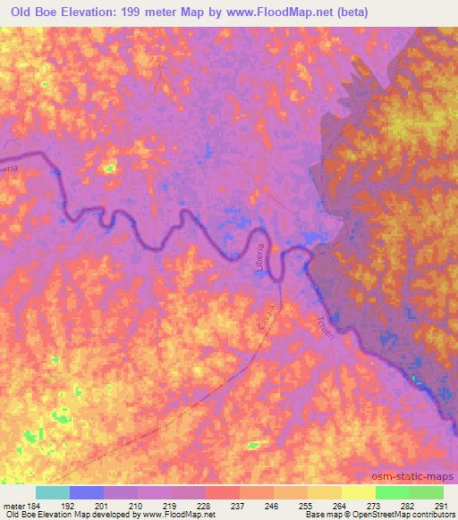 Old Boe,Liberia Elevation Map