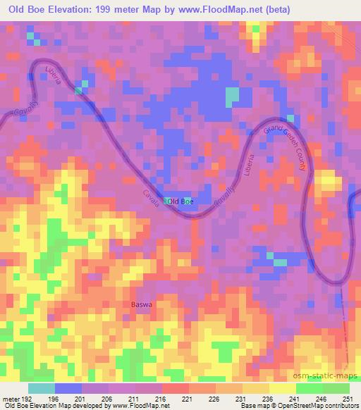 Old Boe,Liberia Elevation Map