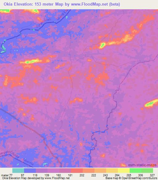 Okia,Liberia Elevation Map