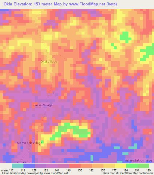 Okia,Liberia Elevation Map