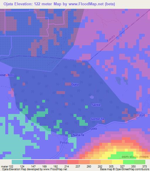 Ojata,Liberia Elevation Map