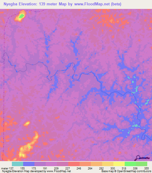 Nyegba,Liberia Elevation Map
