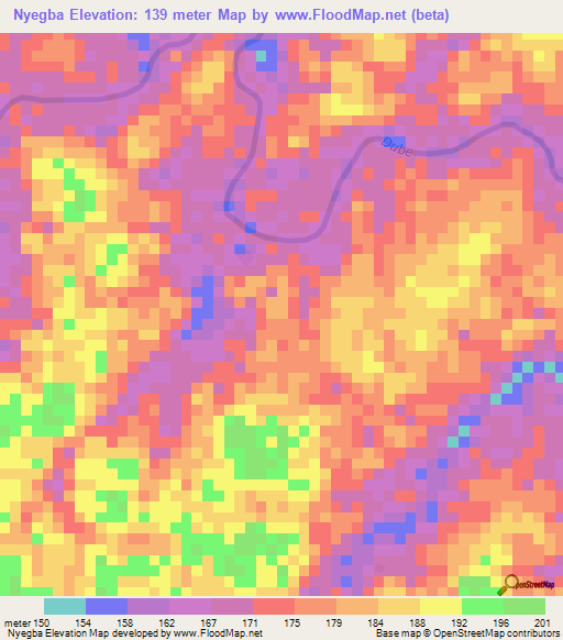 Nyegba,Liberia Elevation Map