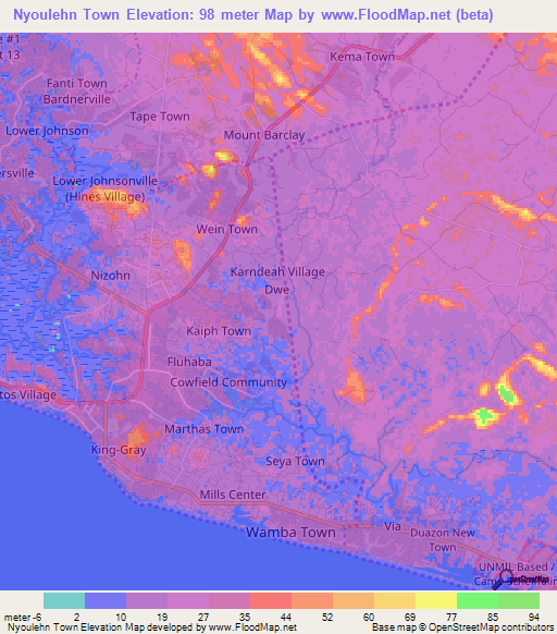 Nyoulehn Town,Liberia Elevation Map