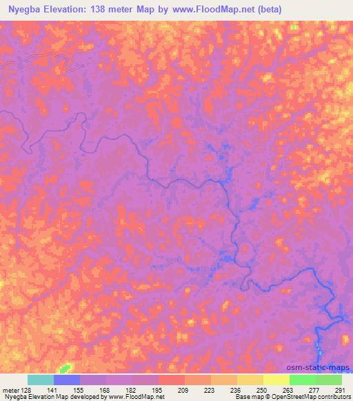Nyegba,Liberia Elevation Map