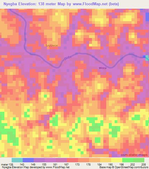 Nyegba,Liberia Elevation Map