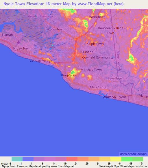 Nyoje Town,Liberia Elevation Map