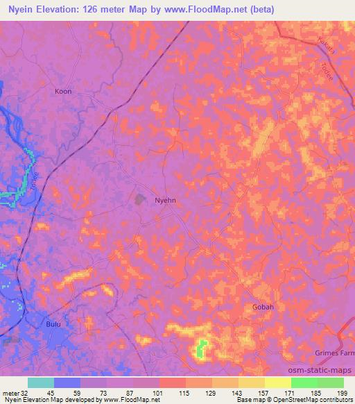 Nyein,Liberia Elevation Map