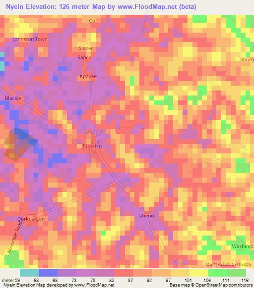 Nyein,Liberia Elevation Map