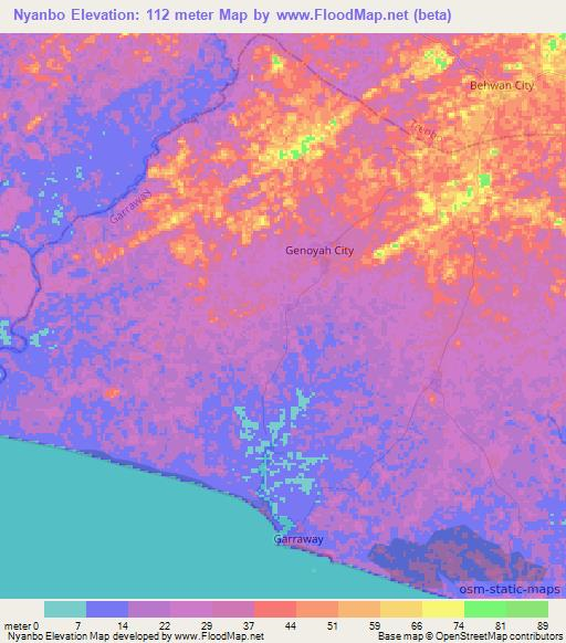 Nyanbo,Liberia Elevation Map