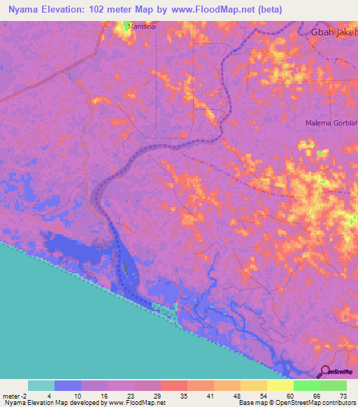 Nyama,Liberia Elevation Map