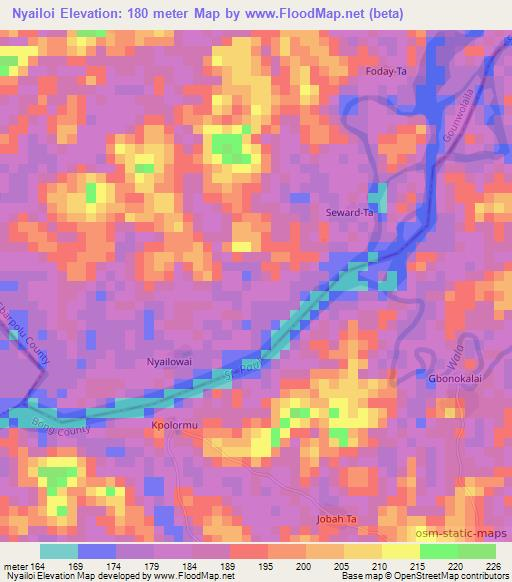 Nyailoi,Liberia Elevation Map