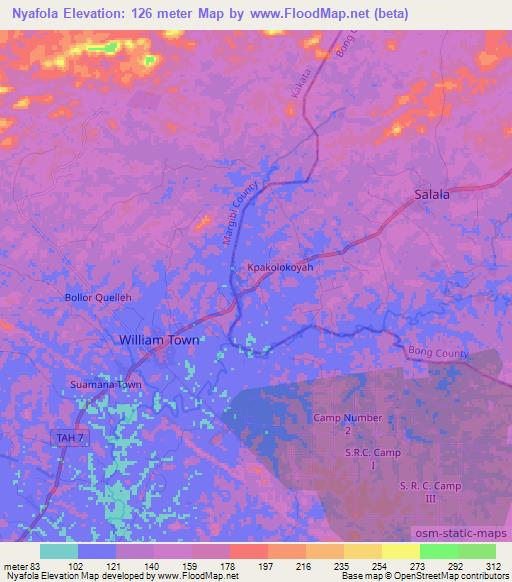 Nyafola,Liberia Elevation Map