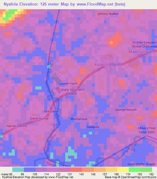 Nyafola,Liberia Elevation Map