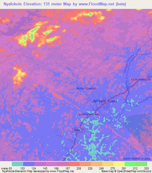 Nyafokole,Liberia Elevation Map