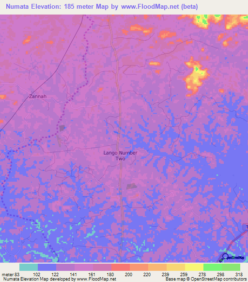 Numata,Liberia Elevation Map