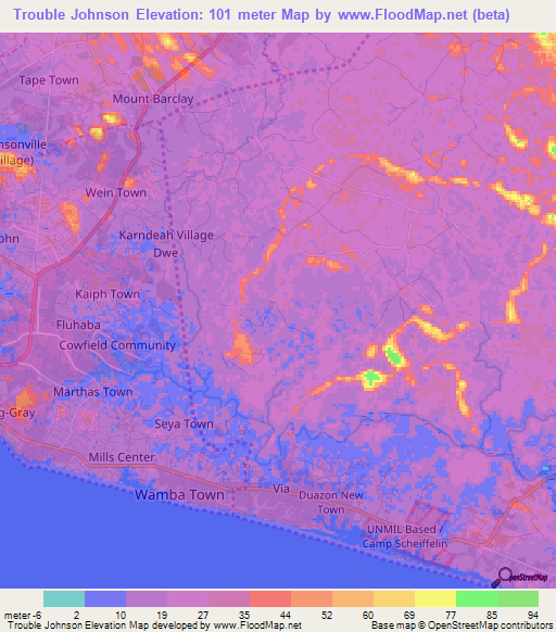Trouble Johnson,Liberia Elevation Map