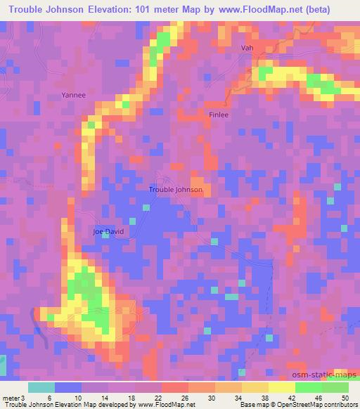 Trouble Johnson,Liberia Elevation Map