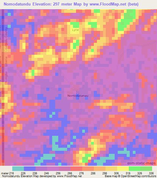 Nomodatundu,Liberia Elevation Map
