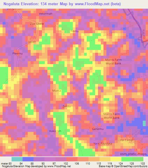 Nogaluta,Liberia Elevation Map