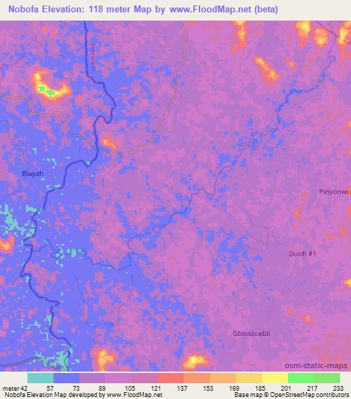 Nobofa,Liberia Elevation Map