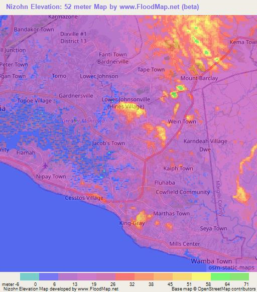 Nizohn,Liberia Elevation Map