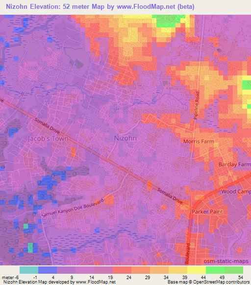 Nizohn,Liberia Elevation Map