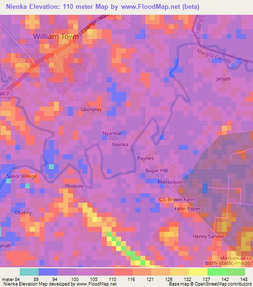 Nienka,Liberia Elevation Map