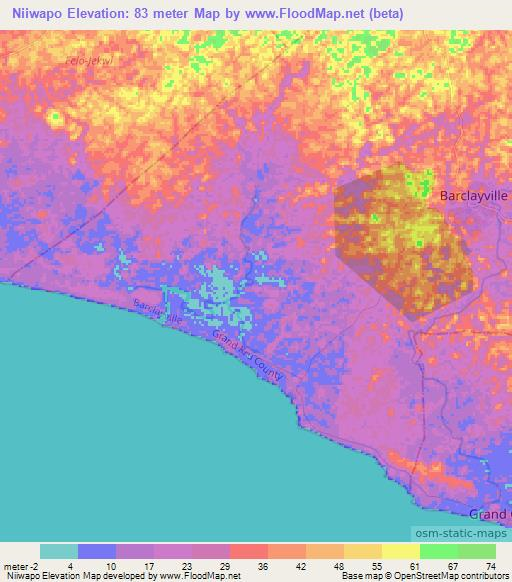 Niiwapo,Liberia Elevation Map