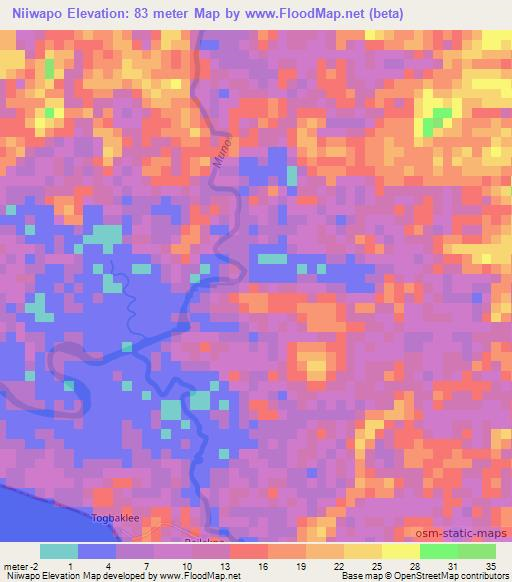 Niiwapo,Liberia Elevation Map