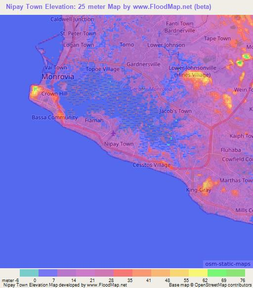 Nipay Town,Liberia Elevation Map