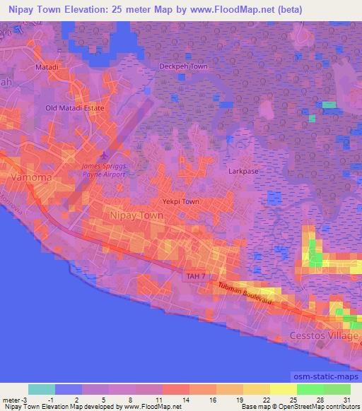 Nipay Town,Liberia Elevation Map