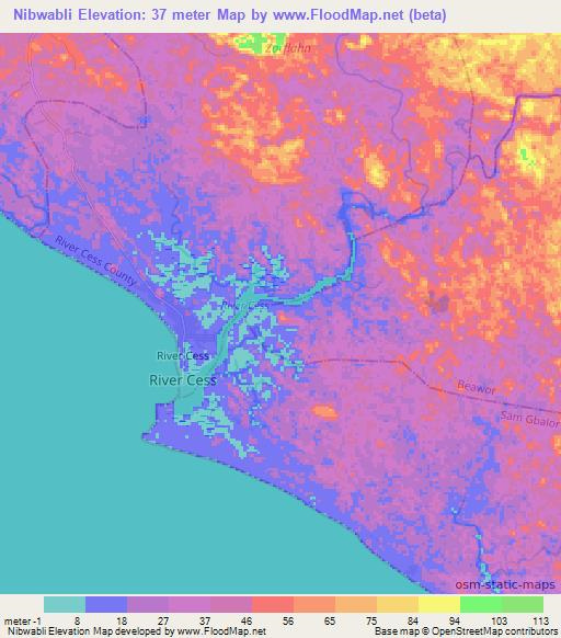 Nibwabli,Liberia Elevation Map