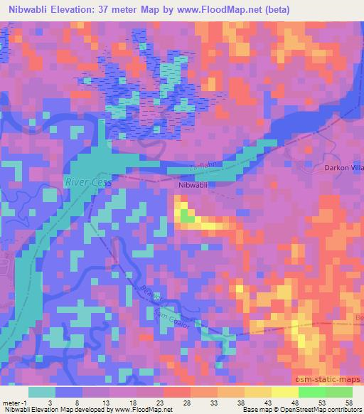 Nibwabli,Liberia Elevation Map