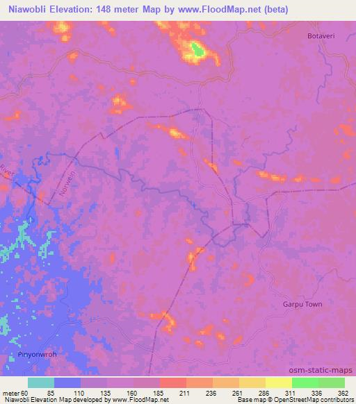 Niawobli,Liberia Elevation Map