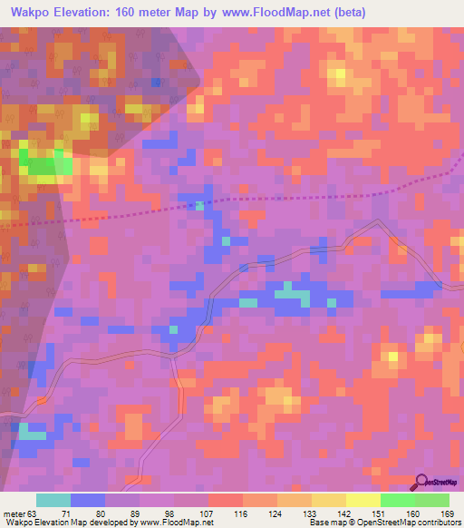 Wakpo,Liberia Elevation Map