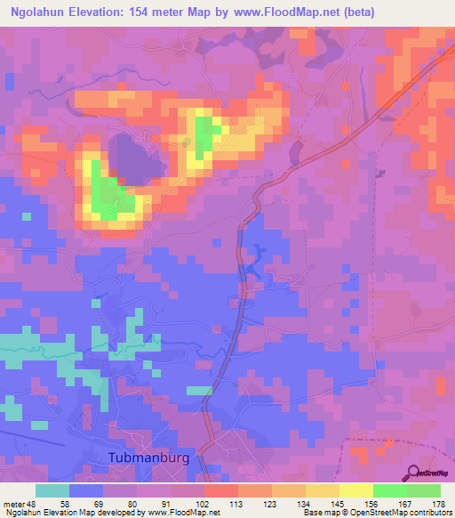 Ngolahun,Liberia Elevation Map