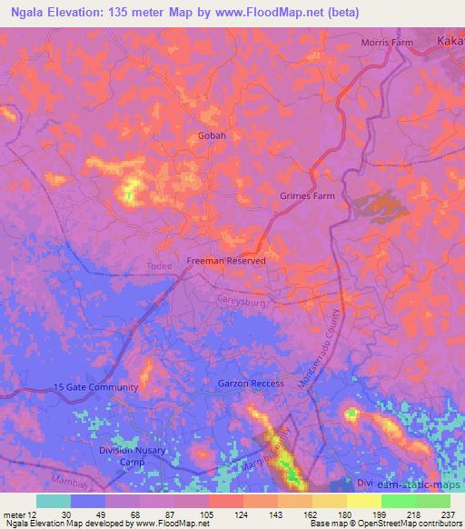Ngala,Liberia Elevation Map