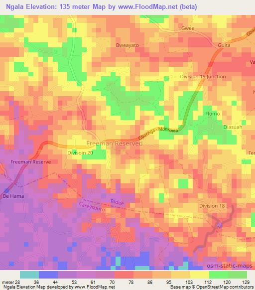 Ngala,Liberia Elevation Map