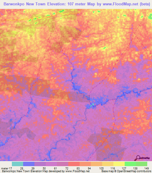 Barwonkpo New Town,Liberia Elevation Map