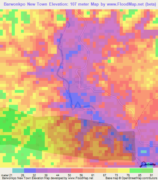 Barwonkpo New Town,Liberia Elevation Map