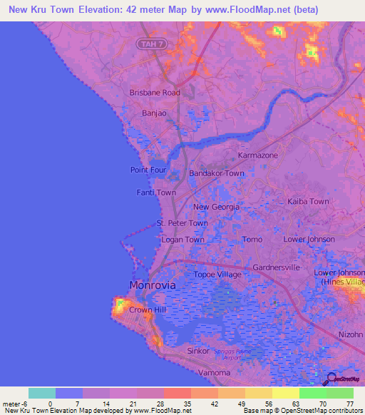 New Kru Town,Liberia Elevation Map