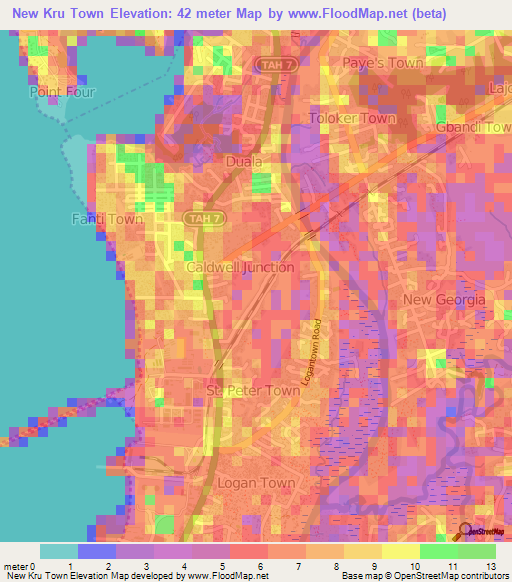 New Kru Town,Liberia Elevation Map
