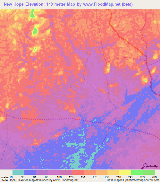 New Hope,Liberia Elevation Map