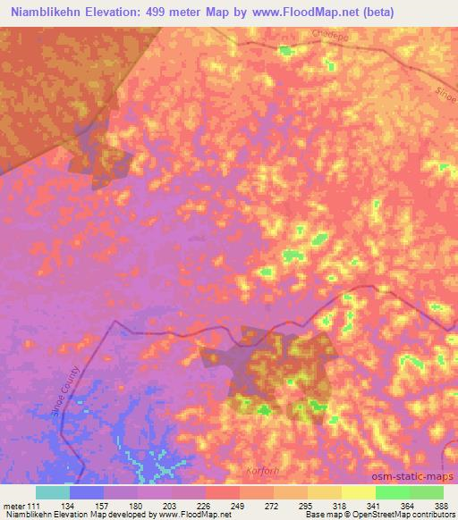 Niamblikehn,Liberia Elevation Map