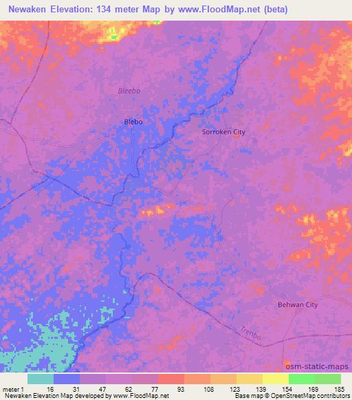 Newaken,Liberia Elevation Map