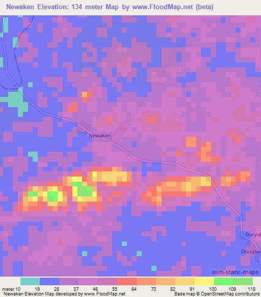 Newaken,Liberia Elevation Map