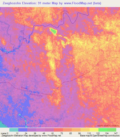 Zeegbozohn,Liberia Elevation Map